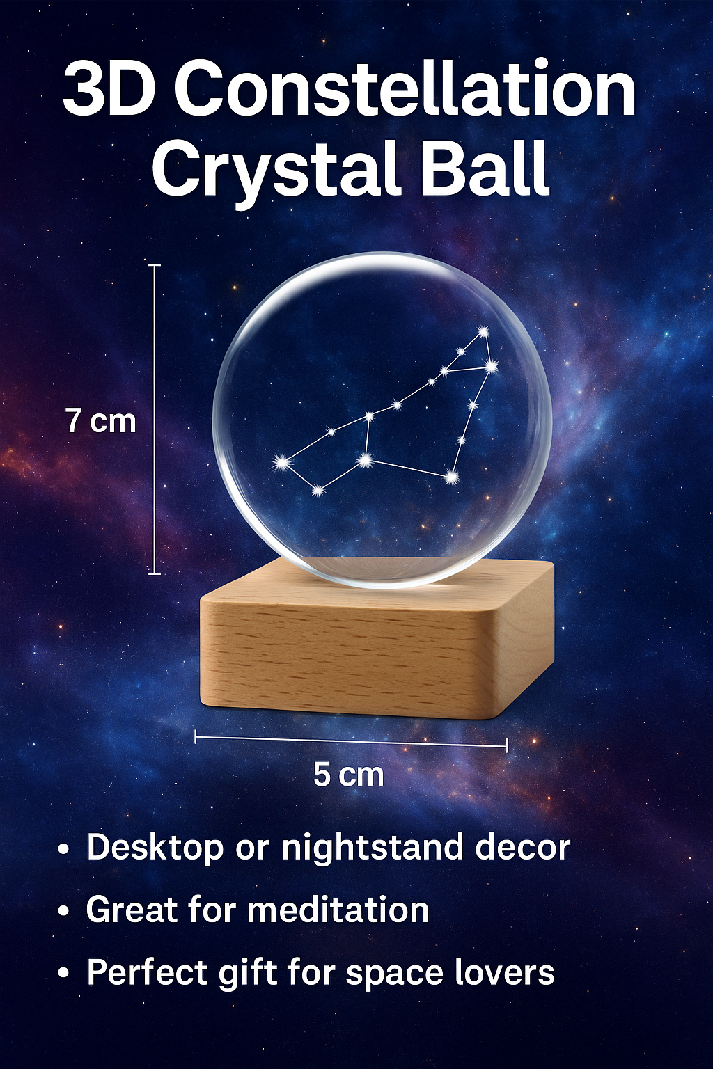 3D Galaxy Crystal Ball – LED Constellation Night Light