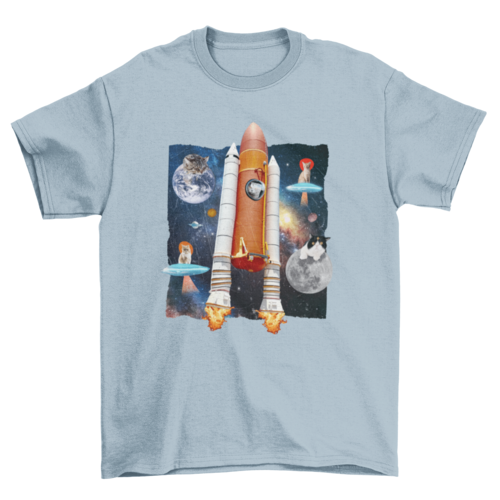 Cats in rocket space funny animal moon collage t-shirt
