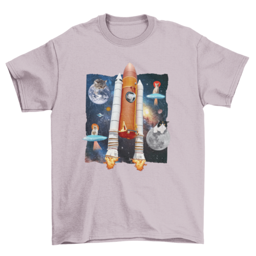 Cats in rocket space funny animal moon collage t-shirt